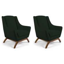 Kit 02 Poltronas Decorativa Fixa Base de Madeira Juliet D02 Veludo Verde C-303 - Lyam Decor