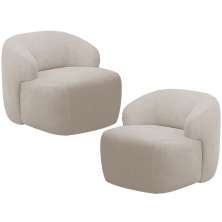 Kit 02 Poltronas Decorativa Fixa Orgânica Para Sala Living Barolo L06 Bouclê Bege - Lyam Decor