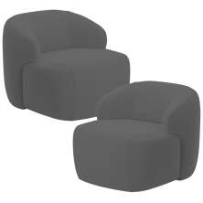 Kit 02 Poltronas Decorativa Fixa Orgânica Para Sala Living Barolo L06 Veludo Grafite - Lyam Decor