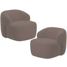 Kit 02 Poltronas Decorativa Fixa Orgânica Para Sala Living Barolo L06 Veludo Marrom - Lyam Decor