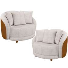 Kit 02 Poltronas Decorativa Fixa Pés De Madeira Witta M03 Couríssimo Whisky Linho Bege - Lyam Decor