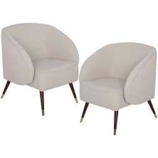 Kit 02 Poltronas Decorativa Fixa Pés Palito Duo New Bronze Agnes D02 Linho Bege B-415 - Lyam Decor