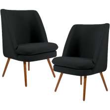 Kit 02 Poltronas Decorativa Fixa Pés Palito Pérsia D02 Veludo Preto C-300 - Lyam Decor