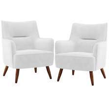 Kit 02 Poltronas Decorativa Fixa Pés de Madeira Isabella D02 Corano Branco C-12 - Lyam Decor
