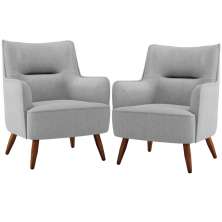 Kit 02 Poltronas Decorativa Fixa Pés de Madeira Isabella D02 Linho Cinza D-315 - Lyam Decor