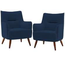 Kit 02 Poltronas Decorativa Fixa Pés de Madeira Isabella D02 Veludo Azul Marinho C-304 - Lyam Decor