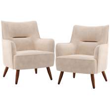 Kit 02 Poltronas Decorativa Fixa Pés de Madeira Isabella D02 Veludo Bege C-309 - Lyam Decor