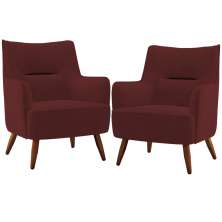 Kit 02 Poltronas Decorativa Fixa Pés de Madeira Isabella D02 Veludo Marsala C-278 - Lyam Decor