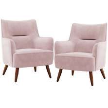 Kit 02 Poltronas Decorativa Fixa Pés de Madeira Isabella D02 Veludo Rosê C-305 - Lyam Decor