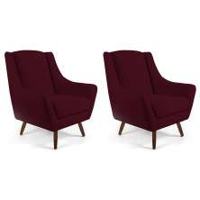 Kit 02 Poltronas Decorativa Fixa Pés de Madeira Juliet D02 Veludo Marsala C-278 - Lyam Decor
