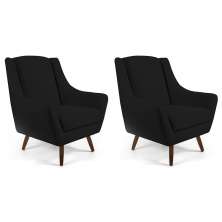 Kit 02 Poltronas Decorativa Fixa Pés de Madeira Juliet D02 Veludo Preto C-300 - Lyam Decor