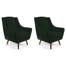 Kit 02 Poltronas Decorativa Fixa Pés de Madeira Juliet D02 Veludo Verde C-303 - Lyam Decor