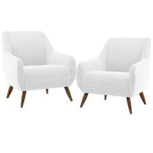 Kit 02 Poltronas Decorativa Fixa Pés de Madeira Paloma D02 Corano Branco C-12 - Lyam Decor