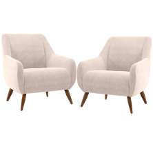 Kit 02 Poltronas Decorativa Fixa Pés de Madeira Paloma D02 Veludo Bege C-309 - Lyam Decor