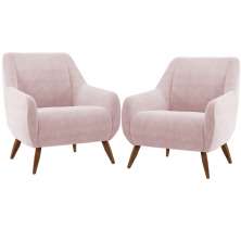 Kit 02 Poltronas Decorativa Fixa Pés de Madeira Paloma D02 Veludo Rosê C-305 - Lyam Decor