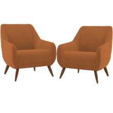 Kit 02 Poltronas Decorativa Fixa Pés de Madeira Paloma D02 Veludo Telha C-262 - Lyam Decor