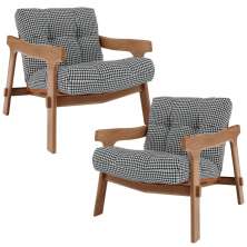 Kit 02 Poltronas Decorativa Fixa Para Sala Living Ikary L02 Canela Pied Poule - Lyam Decor