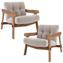 Kit 02 Poltronas Decorativa Fixa Para Sala Living Ikary L02 Canela Prime Bouclê Bege Escuro - Lyam Decor