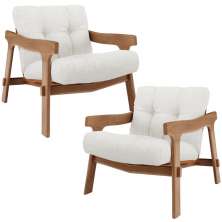Kit 02 Poltronas Decorativa Fixa Para Sala Living Ikary L02 Canela Prime Bouclê Branco - Lyam Decor