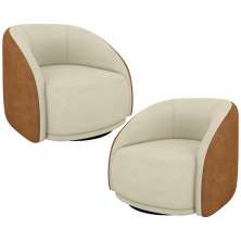 Kit 02 Poltronas Decorativa Giratória Angelina M03 Bouclê Bege Couríssimo Whisky - Lyam Decor