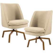 Kit 02 Poltronas Decorativa Giratória Base Ka Castanho Pérsia D02 Linho Bege C-129 - Lyam Decor