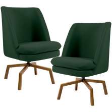 Kit 02 Poltronas Decorativa Giratória Base Ka Castanho Pérsia D02 Linho Verde C-117 - Lyam Decor