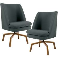 Kit 02 Poltronas Decorativa Giratória Base Ka Castanho Pérsia D02 Veludo Cinza B-317 - Lyam Decor