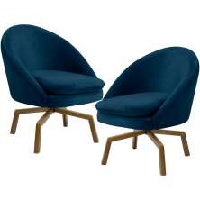 Kit 02 Poltronas Decorativa Giratória Base Ka Rafa D02 Veludo Azul Oxford B-304 - Lyam Decor