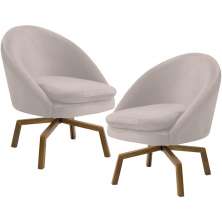 Kit 02 Poltronas Decorativa Giratória Base Ka Rafa D02 Veludo Bege B-309 - Lyam Decor