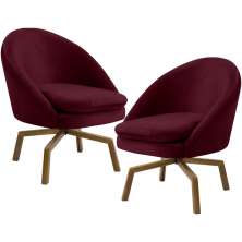 Kit 02 Poltronas Decorativa Giratória Base Ka Rafa D02 Veludo Marsala B-278 - Lyam Decor