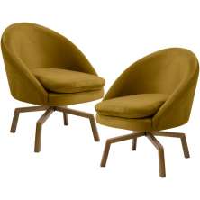 Kit 02 Poltronas Decorativa Giratória Base Ka Rafa D02 Veludo Mostarda B-279 - Lyam Decor