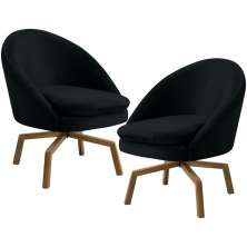 Kit 02 Poltronas Decorativa Giratória Base Ka Rafa D02 Veludo Preto B-300 - Lyam Decor