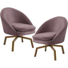 Kit 02 Poltronas Decorativa Giratória Base Ka Rafa D02 Veludo Rosê B-305 - Lyam Decor