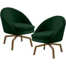 Kit 02 Poltronas Decorativa Giratória Base Ka Rafa D02 Veludo Verde B-303 - Lyam Decor