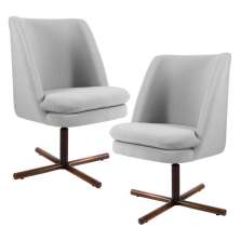 Kit 02 Poltronas Decorativa Giratória Base X Pérsia D02 Linho Cinza C-315 - Lyam Decor