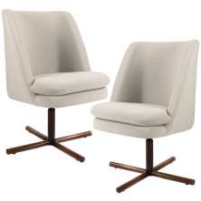 Kit 02 Poltronas Decorativa Giratória Base X Pérsia D02 Veludo Bege B-309 - Lyam Decor