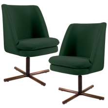 Kit 02 Poltronas Decorativa Giratória Base X Pérsia D02 Veludo Verde B-303 - Lyam Decor