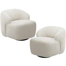 Kit 02 Poltronas Decorativa Orgânica Giratória Para Sala Living Barolo L06 Bouclê Off White - Lyam Decor