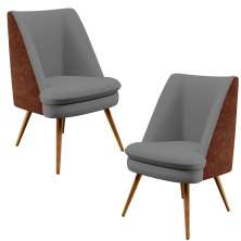 Kit 02 Poltronas Decorativa Pérsia Pés Palito D02 Veludo Cinza C-317 Corano Marrom B-38 - Lyam Decor