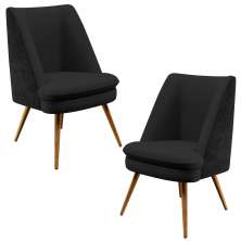 Kit 02 Poltronas Decorativa Pérsia Pés Palito D02 Veludo Preto C-300 Corano Preto B-97 - Lyam Decor