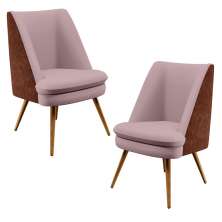 Kit 02 Poltronas Decorativa Pérsia Pés Palito D02 Veludo Rosê C-305 Corano Marrom B-38 - Lyam Decor