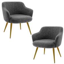 Kit 02 Poltronas Decorativa Pés Palito D'Ouro Jade D02 Linho Chumbo C-469 - Lyam Decor
