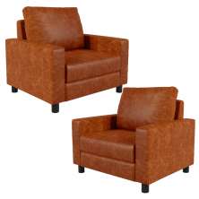Kit 02 Poltronas Decorativa Para Sala De Estar E Recepção Malta L02 Couríssimo Camel  - Lyam Decor