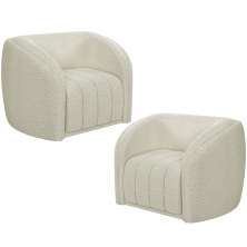 Kit 02 Poltronas Decorativa Para Sala De Estar Lazio M03 Bouclê Bege Claro - Lyam Decor
