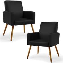 Kit 02 Poltronas Decorativa Para Sala De Estar Maria W01 Pés Palito Couríssimo Preto - Lyam Decor