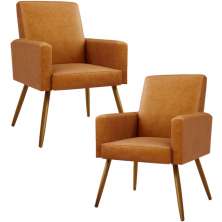 Kit 02 Poltronas Decorativa Para Sala De Estar Maria W01 Pés Palito Couríssimo Whisky - Lyam Decor