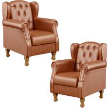 Kit 02 Poltronas Decorativa Para Sala De Estar Yara P02 Couríssimo Camel - Lyam Decor