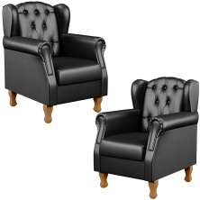 Kit 02 Poltronas Decorativa Para Sala De Estar Yara P02 Couríssimo Preto Brilho - Lyam Decor