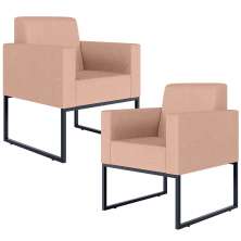 Kit 02 Poltronas Decorativa Para Sala E Recepção Base Fixa De Metal Helô L02 Linho Rosê - Lyam Decor