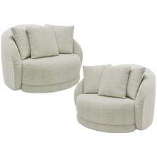 Kit 02 Poltronas Decorativa Para Sala Estar Base Giratória Witta M03 Bouclê Bege Claro - Lyam Decor